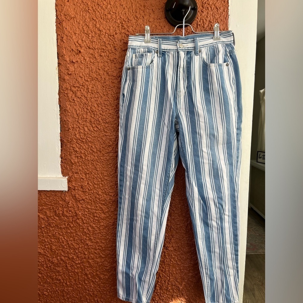 American Eagle Mom Jean High Rise Size 4 Striped Skinny
